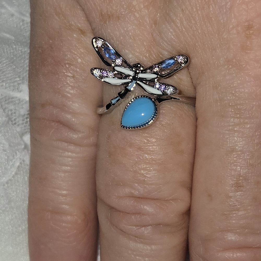 Dragonfly Ring Sz.8 with Blue Accents